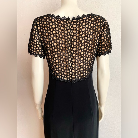 OLEG CASSINI DRESS Black Tie Long Evening Gown Side Slit Crepe Beaded Empire S/M - Picture 6 of 10